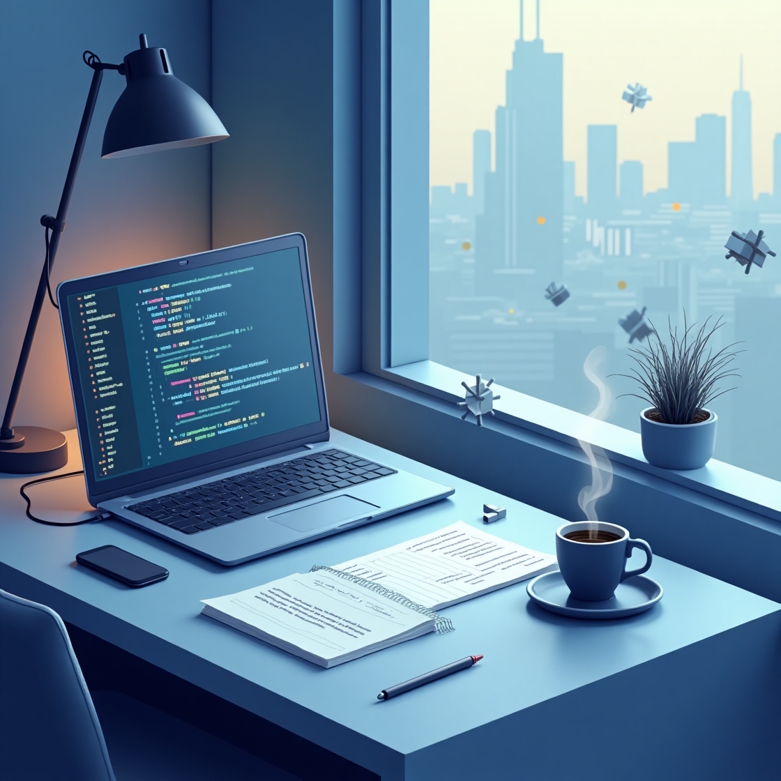 Flux_Dev_A_futuristic_illustration_of_a_stylized_coding_worksp_3